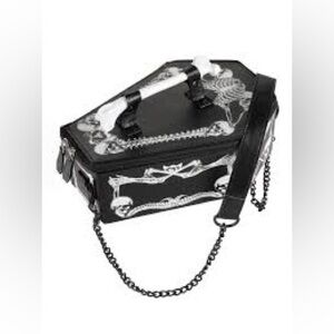 Kreepsville Black Coffin-Shaped Handbag with Skeleton Design